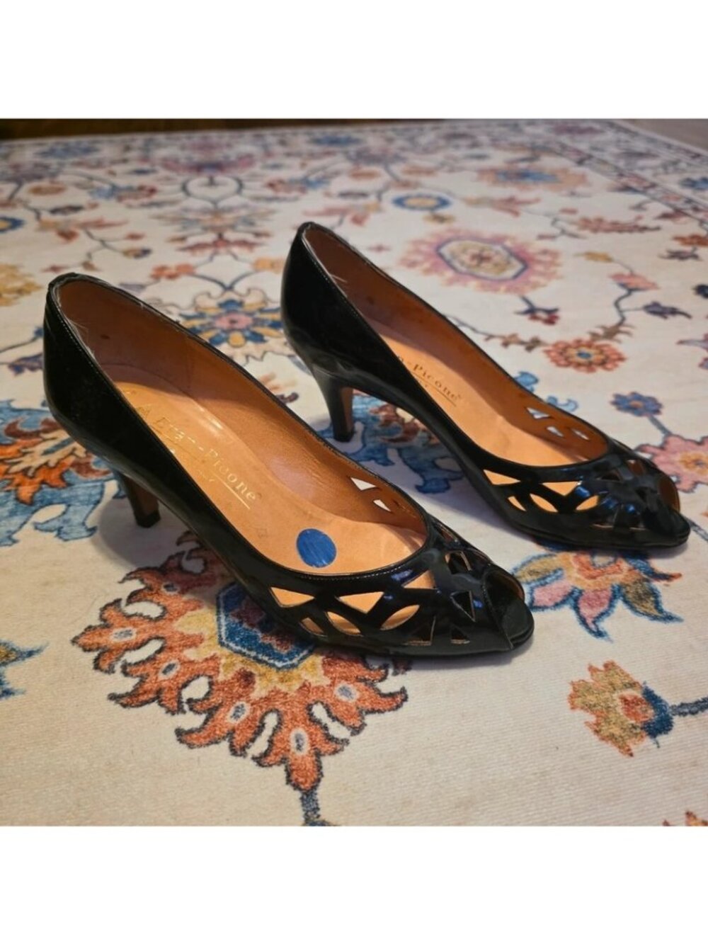 Vintage Evan-Picone Made in Italy Black Patent Leather Cutout Peep Toe Pumps Siz